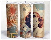 Retro American Girl Tumbler Sublimation Wrap Design 4th July Product Image 21