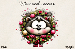Whimsical Christmas Raccoon clipart, Sublimation PNG. Product Image 1