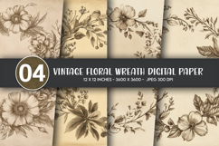Vintage Floral Wreath Digital Paper Product Image 1
