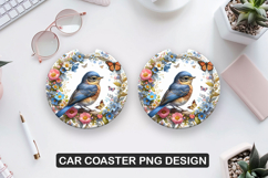Birds Flowers Car Coaster Sublimation |Animal Coaster PNG Product Image 1