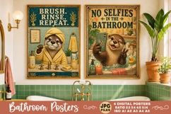 Bathroom funny animals posters, Retro 4 Posters JPG Bathroom Product Image 3