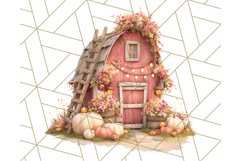 Fall Barn Clipart PNG With Pumpkins and Flowers, Autumn Png Product Image 5
