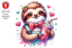 Sloth Valentine Clipart | Watercolor Clipart | Sublimation Product Image 1