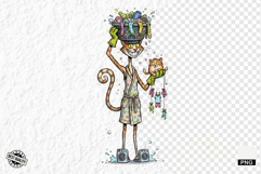 Whimsical Cat Mom With Kitten Clipart Product Image 1