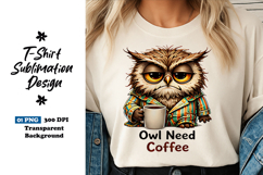 Owl Need Coffee Clipart Sublimation PNG Product Image 1