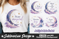 Moon Quote Sublimation PNG Designs | Celestial Watercolor Product Image 1