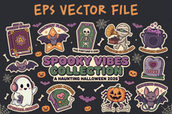 Spooky Vibes Kawaii Halloween Sticker Bundle EPS Set Product Image 1