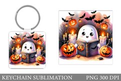 Cute Ghost Keychain Design. Halloween Keychain Sublimation Product Image 1