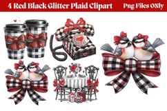 Red Black Glitter Plaid Clipart PNG Product Image 1