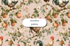 Seamless Vintage Rooster Floral Farmhouse Pattern Product Image 1