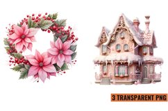 Vintage Pink Christmas Clipart, Watercolor Pink Christmas Product Image 1