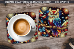 Owls Coaster Sublimation, 4th Of July Coaster PNG Design Product Image 1