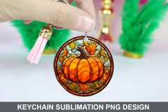 Pumpkin Keychain Sublimation, Round Keychain PNG Design Product Image 1
