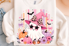 Pink Witch Ghost Pumpkin Halloween PNG Product Image 1