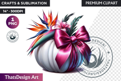 Floral Pink Coquette Pumpkin with bow PNG, Autumn Girly bow Product Image 1