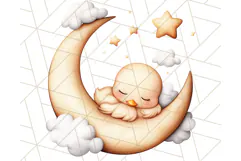 Sleeping Baby Animals PNG, Moon and Stars Nursery Clipart Product Image 5