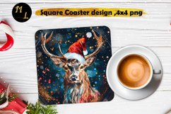 Christmas Deer Square Coaster sublimation,Deer Coaster png Product Image 1