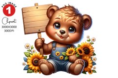 Bear Sunflower Spring Clipart Sublimation PNG Design Product Image 1