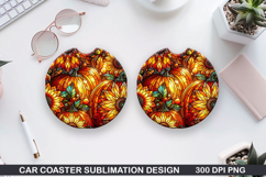 Pumpkin Car Coaster Sublimation| Halloween Coaster PNG Product Image 1