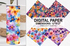 Funky Watercolor Flowers Digital Paper- Flowers Background Product Image 1