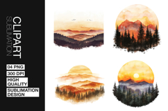 Sunset Circle Art Clipart PNG Product Image 1