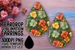 Floral Elegance Sublimation Teardrop Earring Design PNG Product Image 1