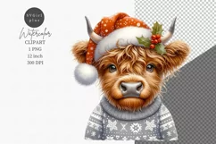 Christmas clipart, Highland cow clipart, Winter sublimation Product Image 1