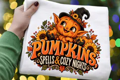 Cute Pumpkin Witch PNG, Cozy Halloween Autumn Design Product Image 3