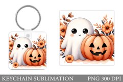 Fall Ghost Keychain Design. Cute Ghost Keychain Sublimation Product Image 1