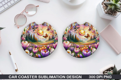 Flower Car Coaster Sublimation| Spring Flowers Coaster PNG Product Image 1