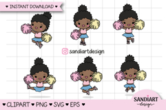Cheerleader Bundle, Chibi Afro Clipart, PNG, SVG and EPS Product Image 1