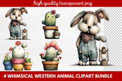 4 Whimsical Western Animal Clipart | Cute Cowboy Animals PNG Product Image 1