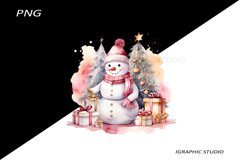 Pink Snowman Clipart, Gold and Pink Chistmas Clipart Product Image 1
