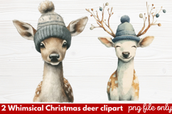 2 Whimsical Christmas Deer Clipart | Cute Festive Deer PNG Product Image 1