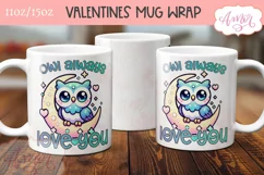 Cute Valentines Mug Wrap PNG, Valentines Owl mug png design Product Image 2