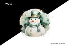 Green Snowman Clipart, Gold and Emerald Chistmas Clipart Product Image 1