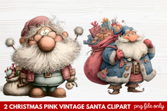 Pink Vintage Santa Clipart | Retro Christmas Santa PNG Product Image 1