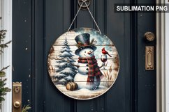Blue Plaid Snowman Round Sign | Round Sublimation Design PNG Product Image 1