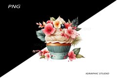 Tropical Floral Cupcake Clipart, Product Image 1
