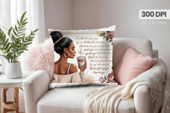 Afro Girl /Woman braided hair Pillow Design, Black Queen PNG Product Image 1