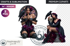 Gothic Girls with raven and roses fantasy PNG Clipart Product Image 1