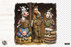 Whimsical Farm Animals Love Reading - Animals Clipart Product Image 1