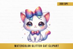 Watercolor Glitter Cat Clipart, Glitter Cute Cat Clipart Product Image 1