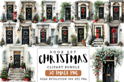 Christmas Door Clipart Set Bundle | Cute Holiday Door PNG Product Image 1