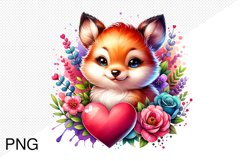 Baby Animals With Heart With Flowers- Clipart Sublimation Product Image 1