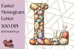 Easter Letter L Clipart, Bunny Alphabet PNG, Egg Monogram Product Image 1