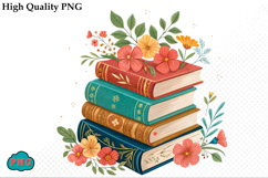 Watercolor Floral Books Clipart PNG Product Image 1