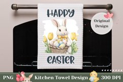 Happy Easter Dish Towel, Yellow Tulips Towel Design Product Image 1