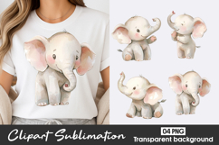 Cute Baby Elephant Watercolor Clipart Sublimation PNG Product Image 1