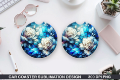 Roses Car Coaster Sublimation| Christmas Coaster PNG Design Product Image 1